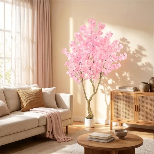 Pink Artificial Cherry Blossom Tree 6FT with Sturdy White Planter - Image 6