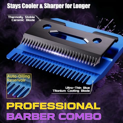 SUPRENT Professional Hair Clippers for Men - Cordless Barber Clippers & Zero-gapped Trimmer Set, High Speed Motor Haircutting Kit Blue Titanium-Coated Blades (Purple + Black) - Image 3