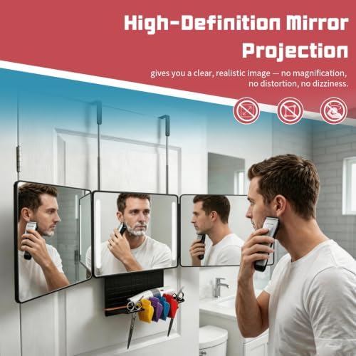 3 Way Mirror for Self Hair Cutting with Storage Shelf, LED Lights - Image 6