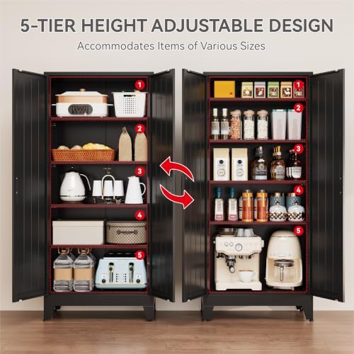 YAUWOH 71''Metal Cabinet with 4 Adjustable Shelves,5-Tier Kitchen Pantry Cabinet - Image 5