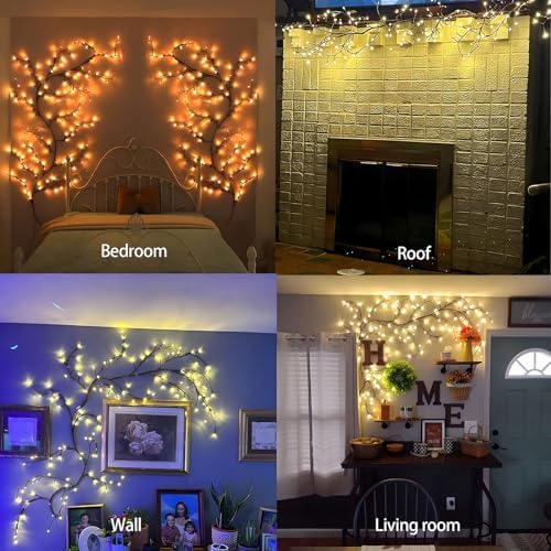 160 LED Plug In Vines Lights Room Decor with Remote, 8 Modes and Timer, Indoor Home Plants Flowers Tree Willow Lights, Artificial Tree for Walls Bedroom Living Room Kitchen Coffee Shop Decor（Black） - Image 5