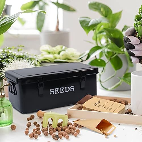 Seed Saving Box, Metal Seed Bin, Seed Storage Organizer, Seed Packet Container with Lid, Seed Envelope Storage Box, 4 Compartments Garden Seed Bin with Safety Locks-Black - Image 5