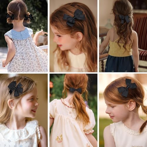 3 Inch Black Grosgrain Hair Bows Alligator Clips for Girls, 6 Pairs Solid Color Hair Ribbon Accessory for Toddler Teen Kids Child School, Halloween Party Gift, Secure Non-Slip Grips - Image 3
