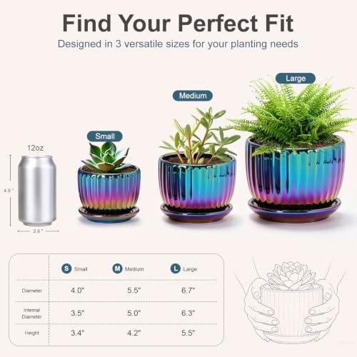 Ceramic Planters,Plant Pots with Drainage Holes & Saucers Set of 3(Purple) - Image 2