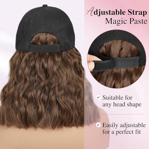 HANYUDIE Hat Wig for Women Wig Cap with Curly Hair Extensions Hat with Hair Wave Adjustable Baseball Cap Wigs - Image 5