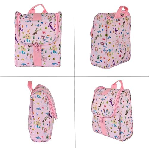Remobia Hicol Cute Cartoon Hanging Kids Toiletry Bag Children Travel Cosmetic Makeup Organizer Wash Bag Shower bag Over Night Bag Camping Shaving Kit Bag for Boys & Girls (Mermaid Pink) - Image 4