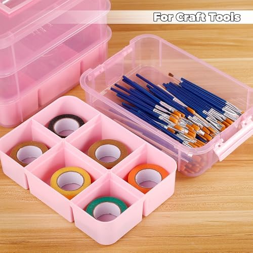 CraftGenes Art Supply Storage Organizer, 4-Tier 10 Qt Box, 2 Trays, Pink - Image 6