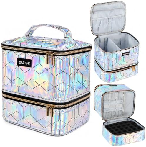 SAVILAND PU Leather Nail Polish Organizer Bag for Nail Tech, Holographic by SAVILAND