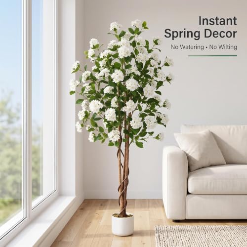 Garvee Artificial Osmanthus Tree with Planter, 6 ft Faux Plant with 252 Lifelike White Flowers & Natural Wood Trunk, Fake Floor Flower for Indoor Outdoor Decor - Image 2