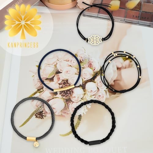 KANPRINCESS 5Pcs Boho Hair Tie Bracelet, Elastic Ponytail Bands for Women - Image 7