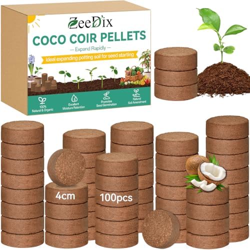 ZeeDix Coco Coir Pellets, 100 Pcs 40mm Seed Starter Soil Pods for Planting by ZeeDix