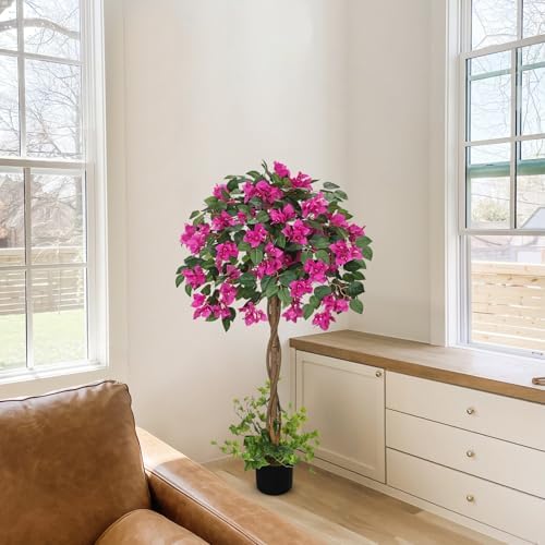 Briful 3.94FT Artificial Bougainvillea Tree in Pot – Faux Silk Bougainvillea Floral Tree Decorative Pink Fake Trees for Home Office Living Room Indoor Outdoor Décor - Image 5