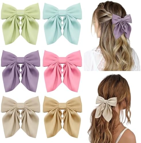 Seiolieliou 6Pcs Hair Bows for Women, Silky Satin Bow Hair Clips for Girls by Seiolieliou