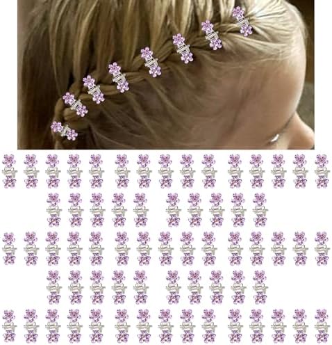 ANBALA 65PCS Mini Purple Flower Hair Clips with Rhinestone Mini Glitter Teeth Rhinestone Flower Hair Accessories No-Slip Grip Metal Jaw Clamps for Girls Women (Silver-Purple Crystal) by ANBALA