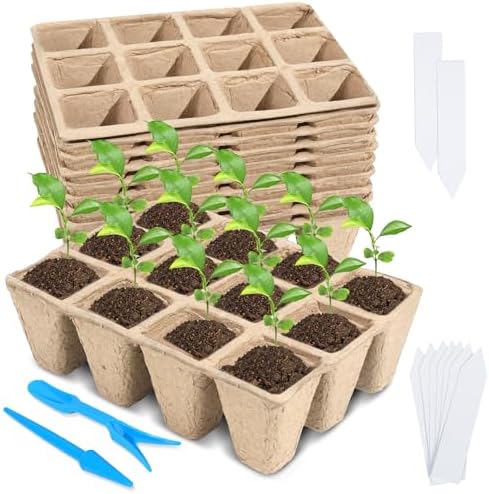 10 Packs Seedling Starter Trays, 120 Cells Biodegradable Seed Starter Plant Pots，Seed Germination Starter Tray Kit with 20 Labels, 2 Transplant Tools by Unknown