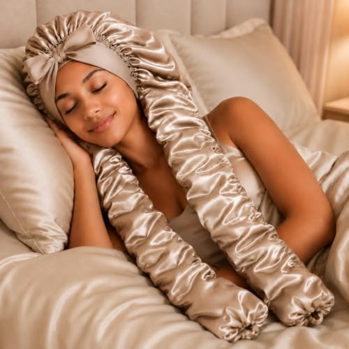 Double Layer Slik Like Satin Bonnet, 33-43" XXL Bonnet for Braids Long Hair - Image 4
