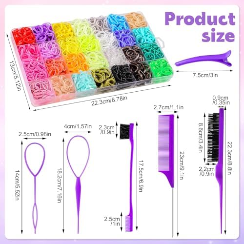 BESARME 1500 Mini Hair Rubber Bands Set with Styling Tools, 28 Colors - Image 2