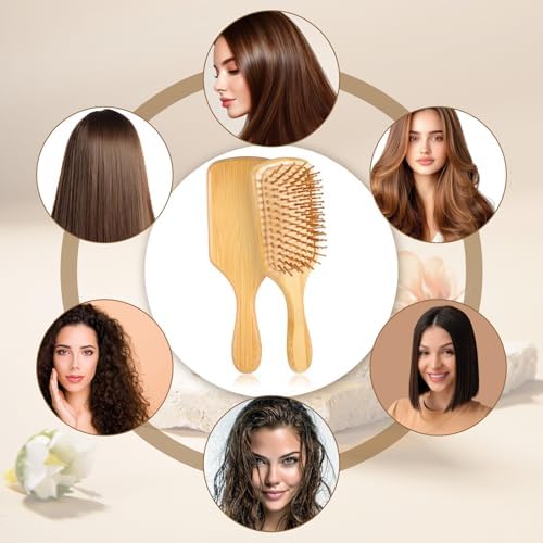 10 PCS Bamboo Hair Brush Bulk,Wooden Hairbrush Round-Tipped Bamboo Bristles - Image 5