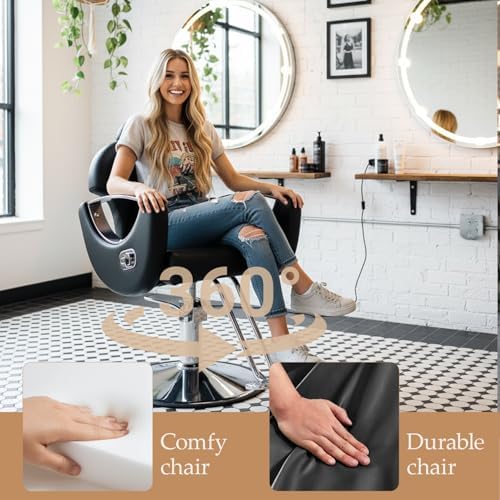 Black Reclining Salon Barber Chair for Hair Stylist, Professional Hair Stylist Chairs with Heavy Duty Hydraulic Pump, All Purpose Styling Hairdresser Braiding Shampoo Chair for Spa Home Euipment - Image 4