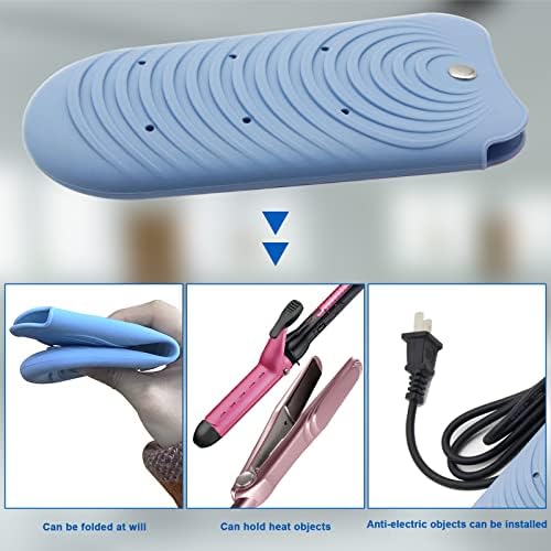 Heat Insulating Silicone Mat Pouch for Hair Styling Tools, Curling & Flat Irons Anti-Slip Travel Cover, Small Portable Straightener Pad for Curler Wands Storage, Hot Waver (Blue) - Image 5