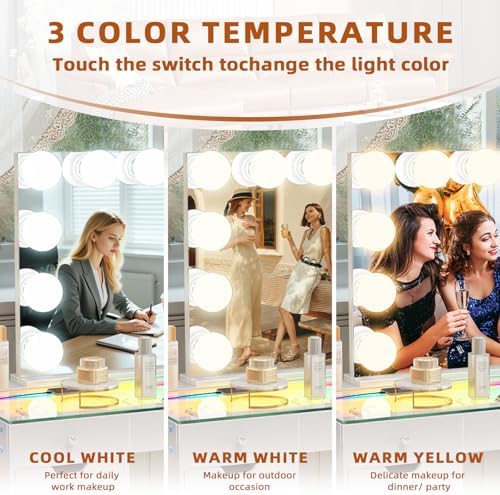VANITII Vanity Mirror with Lights and 12 G95 Blubs Lights 32"* 23" Large Hollywood Makeup Mirror with Bluetooth Speaker and Wall-Mounted Dimmable 3 Modes Light for Bedroom Desktop - Image 6