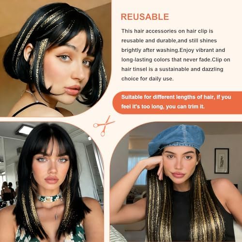 Leuceiy Hair Tinsel Clip in,Hair Accessories Tinsel Hair Extensions for Girls Pack of 6 Pcs 20 Inch,Fairy Hair Tinsel Kit,Heat Resistant New Years Festival Party - Image 4