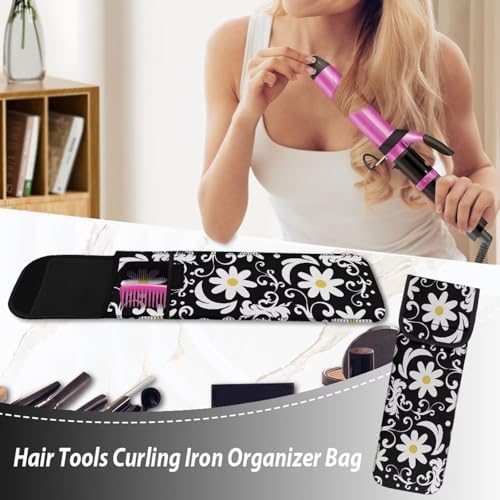 Flashideas Daisy Print Flat Iron Case Curling Iron Organizers and Storage with Pocket Heat Resistant Neoprene Curling Iron Holder Universal Curling Iron Cover Sleeve Hot Tools Travel Bag - Image 3