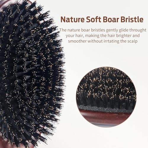 Hair Brush, Boar Bristle Hair Brush for Women Men Kids, Nature Bristles Hairbrush for Thin Fine All Hair Type, Restore Shine And Texture, Set Includes Cleaning Tool - Image 3