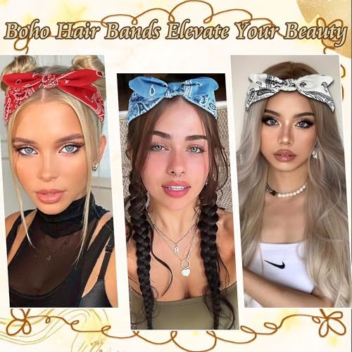 6 Pcs Bow Headbands for Women Paisley Print Rabbit Ears Hair Bands - Image 6