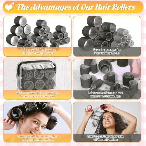 6 Size Hair Rollers for Women, 62 Pcs Rollers Hair Curlers - Image 6