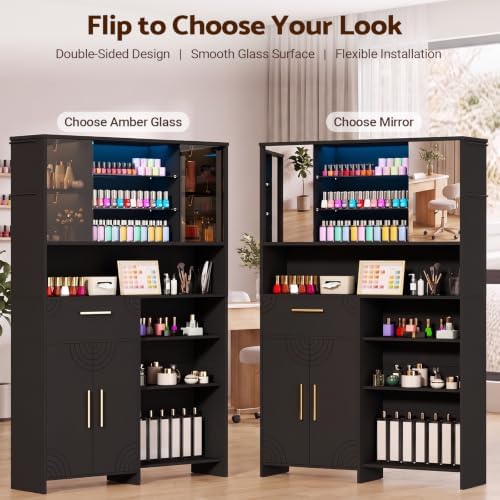 Professional Nail Storage Cabinet with LED Display Shelf (Black) - Image 7
