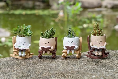 Rocking Chair Smiley Face Planter with Drainage Hole, Cute Plant Pots for Indoor Outdoor Plants,Unique Flower Pot for Succulents, Gift for Mother's Day, Birthday, Christmas - Image 6