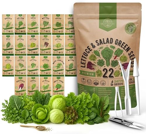 Organo Republic 22 Lettuce & Salad Greens Seeds Variety Pack 24,700+ Non-GMO Heirloom Lettuce Seeds for Indoor & Outdoor Garden, Hydroponic & Aeroponic - 2026 Season - Arugula, Spinach, Swiss Chard by OrganoRepublic