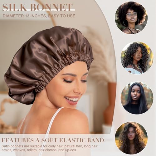 Edoneery Satin Bonnet for Sleeping Women, Double Layer Curly Hair Cap - Image 3