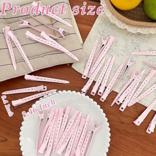 40 PCS 3.5 Inch Pink Duck Billed Clips,Metal Alligator Curl Hair Clips with Holes for Styling, Coloring, Thick Hair Rollers, Salon Use,Alligator Clips for Women for Thick Hair & Thin Hair,Pink - Image 2