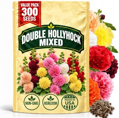 Rare Hollyhock Seeds – 300+ Double Hollyhock Flower Seeds – Non-GMO, Heirloom Perennial – Showy Blooms for Outdoor Planting by WilyFox