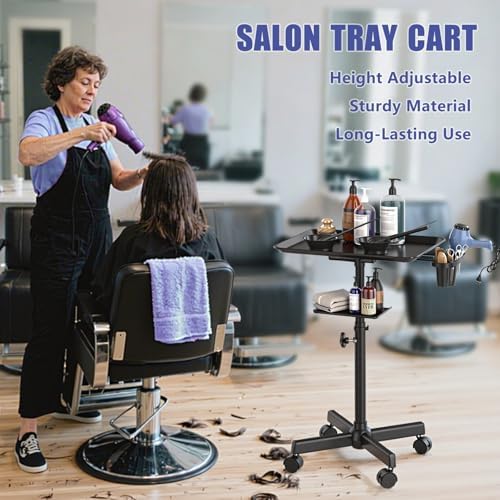 Salon Tray Cart with Storage Platform, Aluminum Tattoo Tray with Wheels Adjustable Height Salon Tray Equipment Services Instrument Storage Tray Accessories for Salon and Spa, Black - Image 6