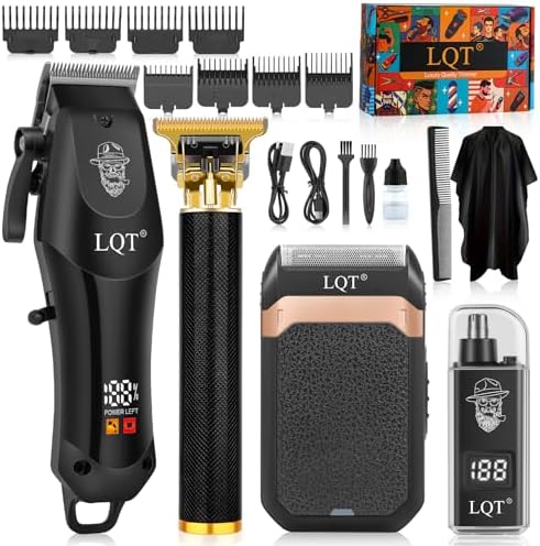 Hair Clippers for Men with LED Display, 4-Piece Cordless Grooming Kit with Hair Clipper, Beard Trimmer, Foil Shaver & Nose Trimmer, Complete Set for Home Barber by LQT