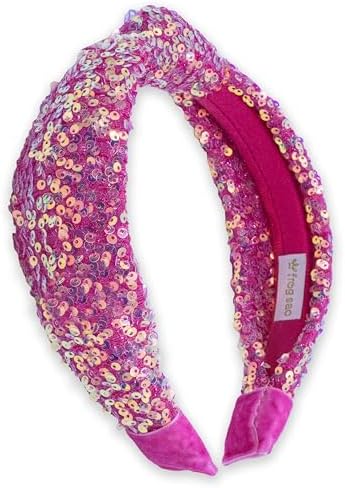 FROG SAC Sequin Knot Headband for Girls, Pink Knotted Hair Bands Accessories for Kids, Sparkly Iridescent Little Girl Headbands, Cute Fashion Hairbands for Tweens Stocking Stuffers for Children by FROGSAC