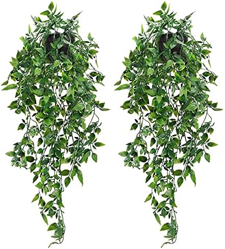 Whonline 2pcs Fake Hanging Plants, Artificial Potted Plants for Indoor Outdoor Aesthetic Office Living Room Shelf Decor by WHONLINE