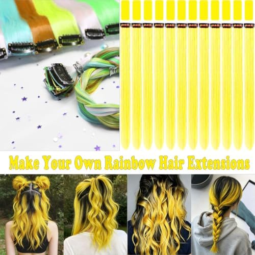 12 PCS Yellow Hair Extensions Clip in, Colorful Hair Accessories Set - Image 2