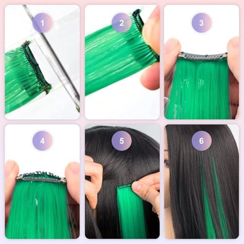 25 PCS Colored Hair Extensions Clip In Synthetic Rainbow Hairpieces - Image 5