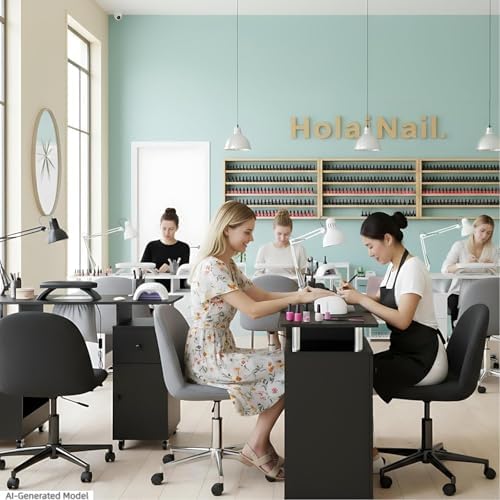 Manicure Table Nail Desk with Dust Collector & Wheels (Black) - Image 2