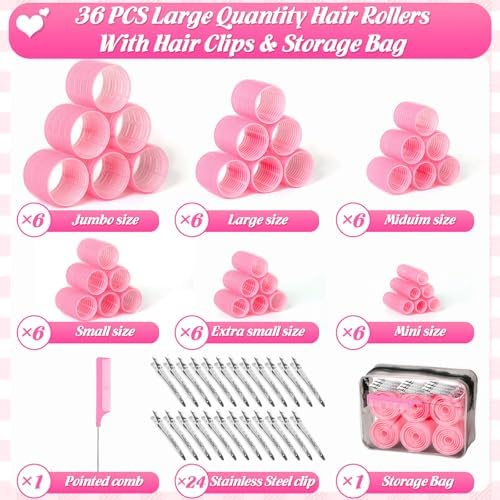 6 Size Hair Rollers for Women, 62 Pcs Rollers Hair Curlers - Image 2