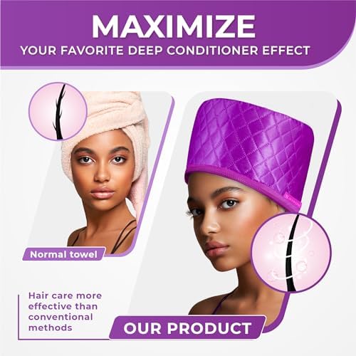 Hair Steamer for Deep Conditioning w/10-level Heats Up Quickly, Heating Cap for Deep Conditioner - Thermal Steam Cap for Black Hair, Great for Hair Treatment (Purple) - Image 3