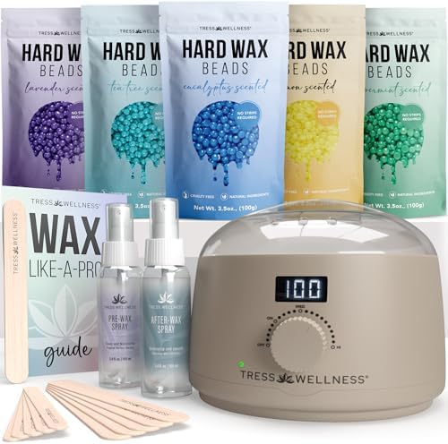 Tress Wellness Award Winning Waxing Kit for Sensitive Skin – Safe for Face & Skin, Easy to Use – At-Home Kit for Face, Bikini, Brazilian & Full Body - Digital Display, Beige by TressWellness