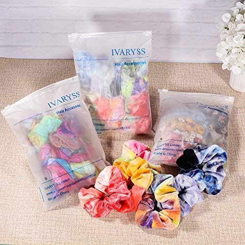 IVARYSS Scrunchies for Girls, 12 Pcs Tie Dye Velvet Scrunchies for Hair, Soft Rainbow Ponytail Holder, Cute Candy Colors Elastic Hair Bands for Teens and Women - Image 7