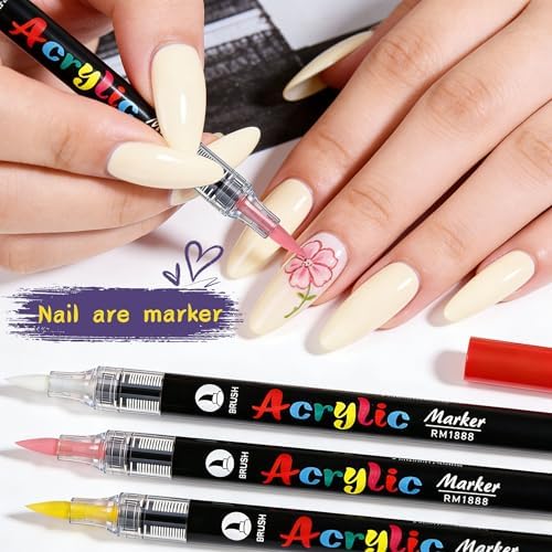 Artdone 12 Colors Nail Art Pens Set, 3D Quick-Drying Acrylic Paint Markers Nail Point Graffiti Dotting Drawing Liner Brush for DIY Gel Nail Polish Design Manicure Tools - Image 2