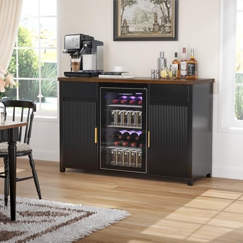GDLF 53.2" Coffee Bar Cabinet with Fridge Space,Fluted Sideboard,Black - Image 3