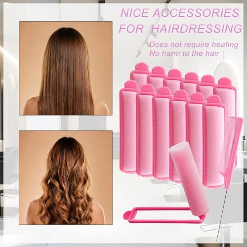 44 Pcs 0.59 Inch Foam Hair Roller Set with Rat Tail Combs, Pink - Image 6